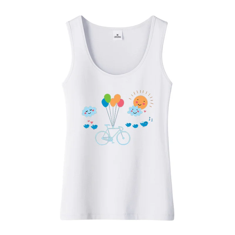A nice day for a ride Design Breathable Slim Fit Tank Tops Girl's Trendy Printing Yoga Sport Training Sleeveless Tee Gym Vest