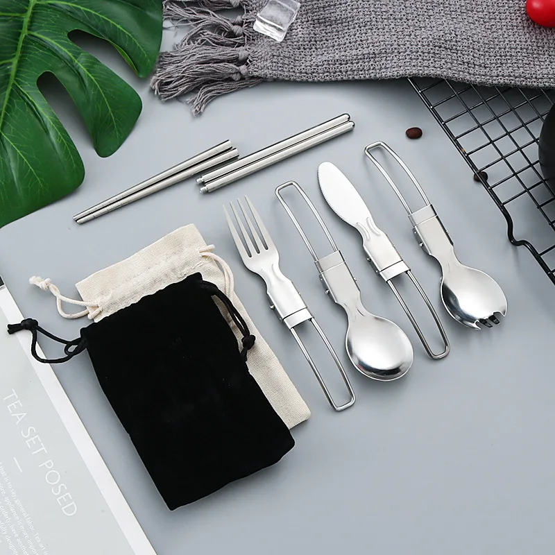 

2022 New 304 Folding Tableware Set Salad Spoon Fork Chopsticks Folding Spoon Outdoor Picnic Travel Portable Foldable