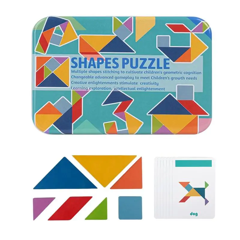 

3D Puzzle Jigsaw Tangram Shapes Puzzle Card Game Thinking Training Game Baby Montessori Learning Educational Wooden Toys For