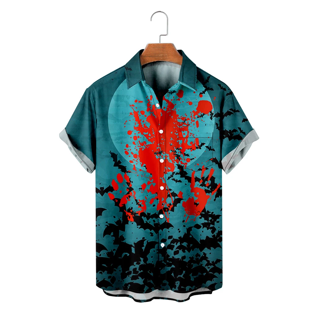 2022 Men's Hawaiian Shirt Lapel 3D Short Sleeve Holiday Party Beach Halloween Shirt