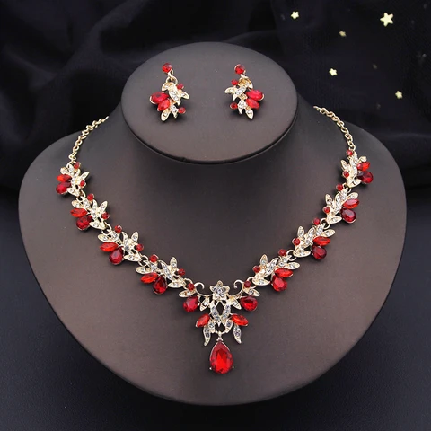 3 шт., женские серьги и ожерелье с кристаллами