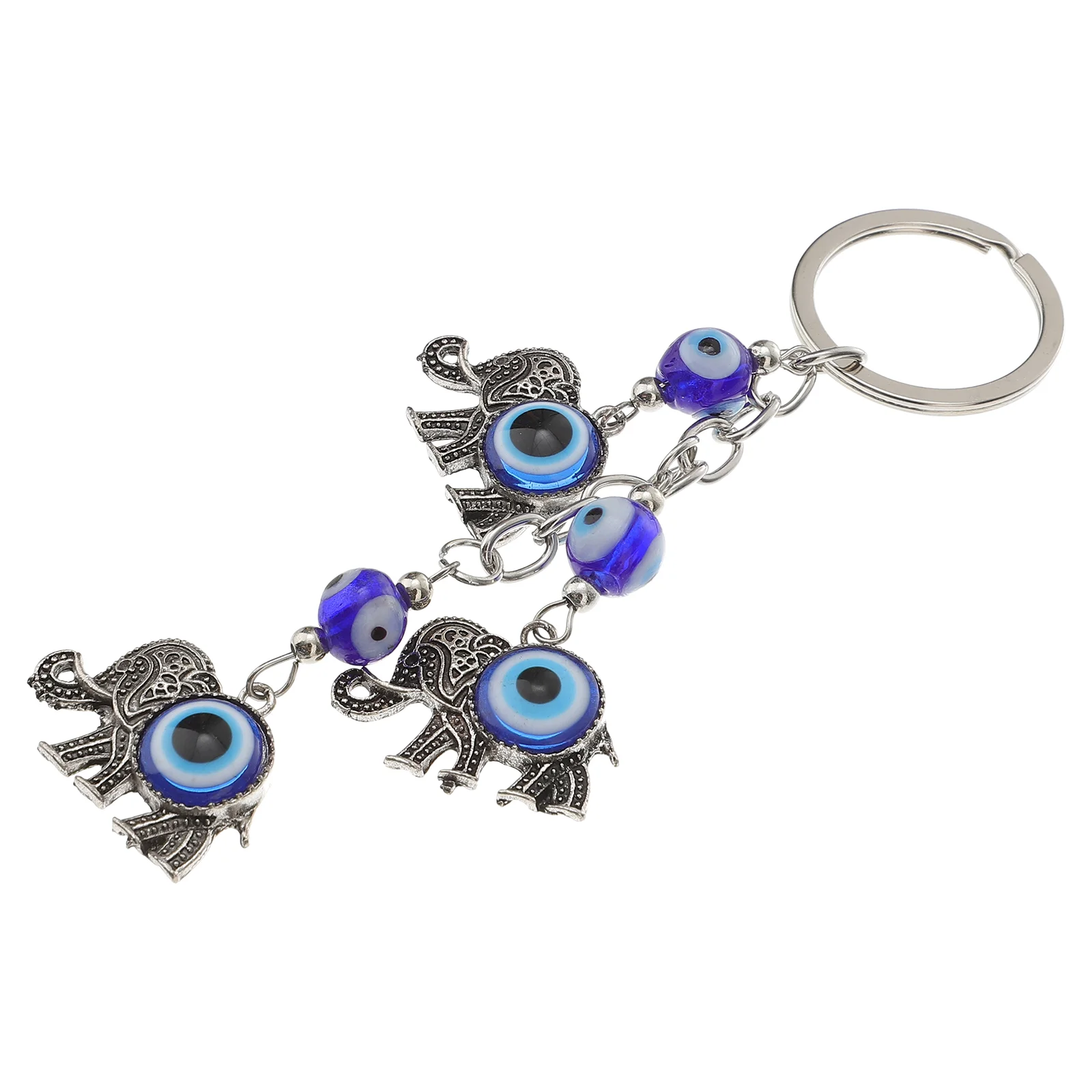 

Vintage Tote Bag Key Chain Elephant Pendant Keyring Car Blue Evil Eye 12X3CM Metal Miss