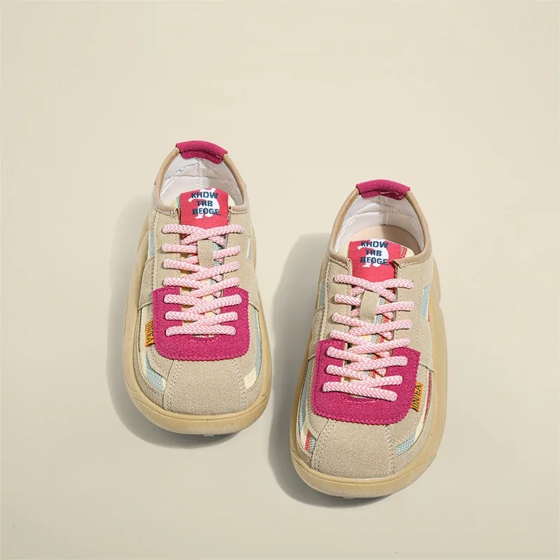 Pink Luxury Shoes for Women 2023 Spring New Thick-Soled Color-Block Casual Sports Shoes Lace-up Free Shipping