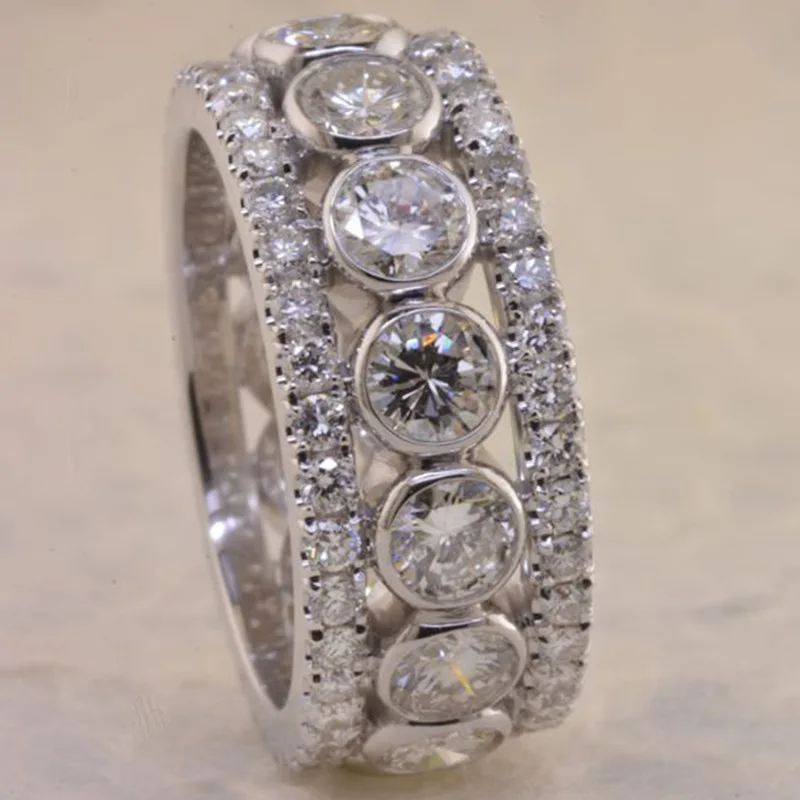 

Exquisite Luxury Silver Colors Rings for Women Trendy Metal Inlaid White Stone Party Wedding Ring Engagement Jewelry