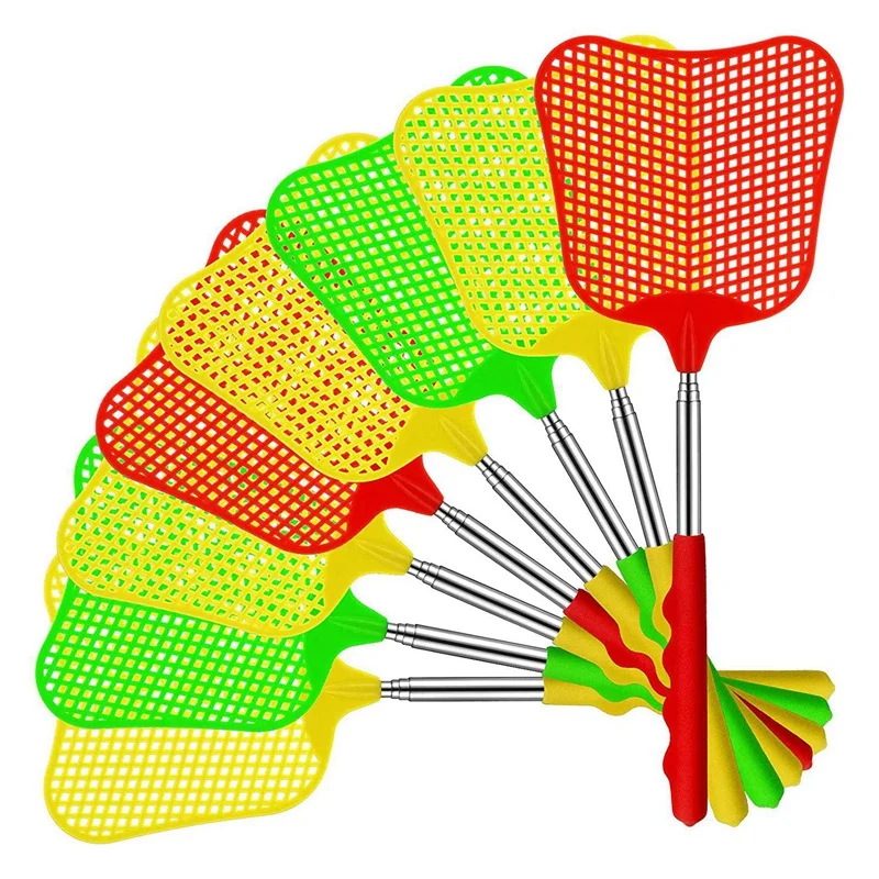 

8 шт. Выдвижная мухобойка, ручная мухобойка для борьбы с вредителями с прочной гибкой прочной телескопической ручкой, 3 цвета
