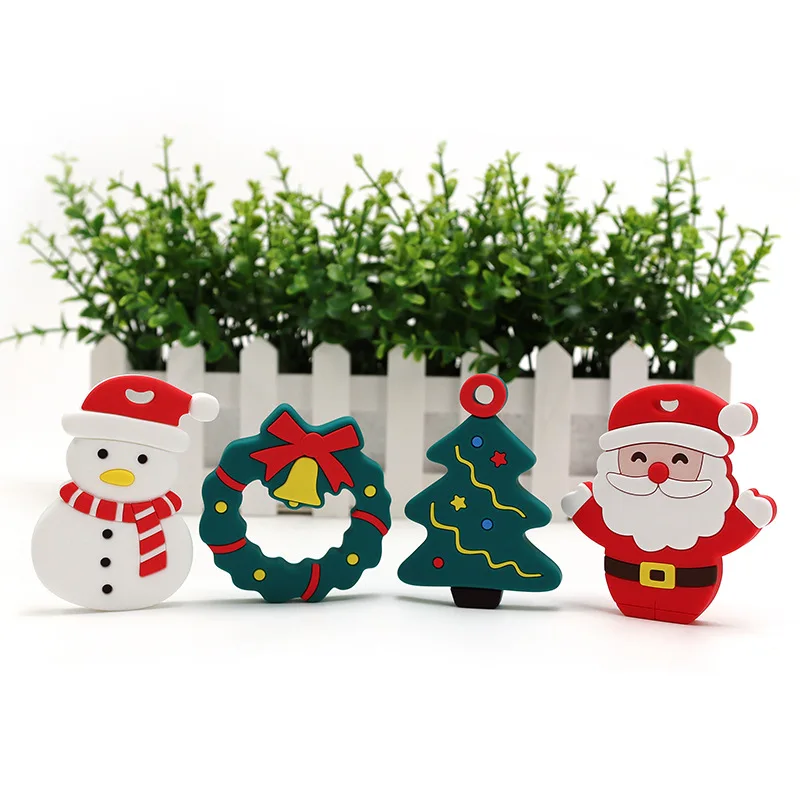 

Cute Baby Christmas Teether Toy Soft BPA Free Silicone Pacifier Toy Cartoon Snowman Santa Christmas Tree Gifts
