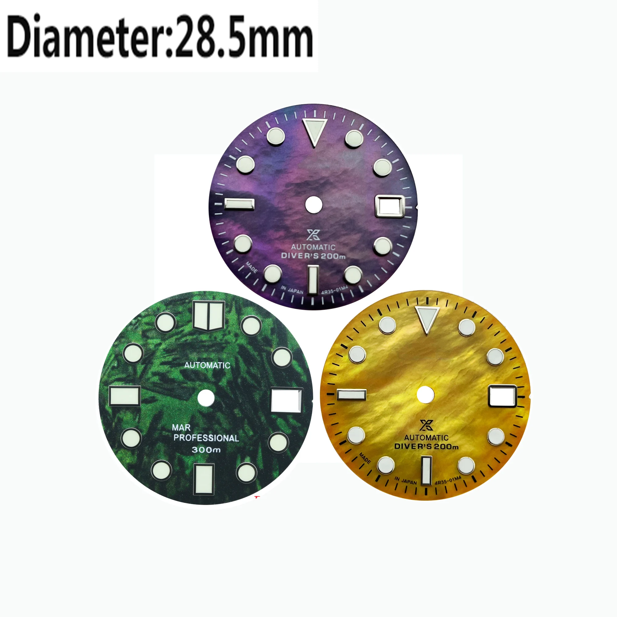 

28.5mm Green Luminous Dial Watches Accessories for NH35 Automatic Movement With S Logo Customizable Logo