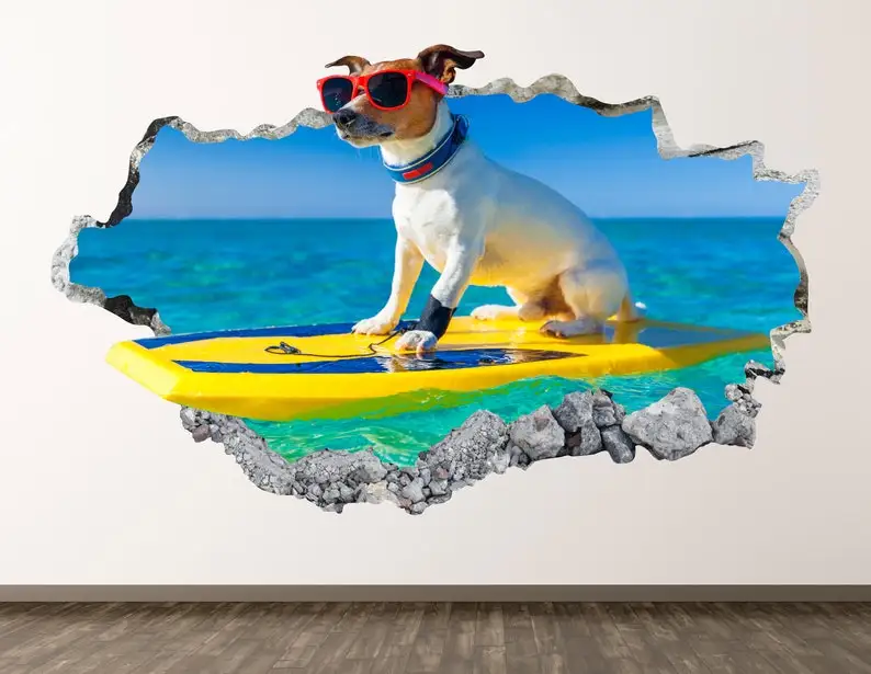 

Доска для серфинга-пляж 3D разбитая стена художественная Наклейка Декор детской комнаты виниловый домашний постер пользовательский подаро...