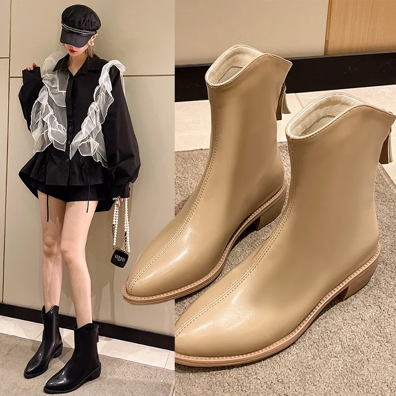 

2022 Autumn New Fashion Square Toe Thick Heel Boots Temperament Mix and Match Short Boots Casual Boots Knight boots
