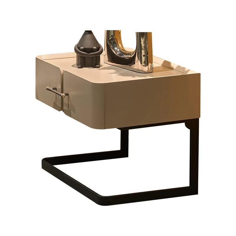 

2023 Italian style bedside table modern light luxury paint bedroom storage cabinet