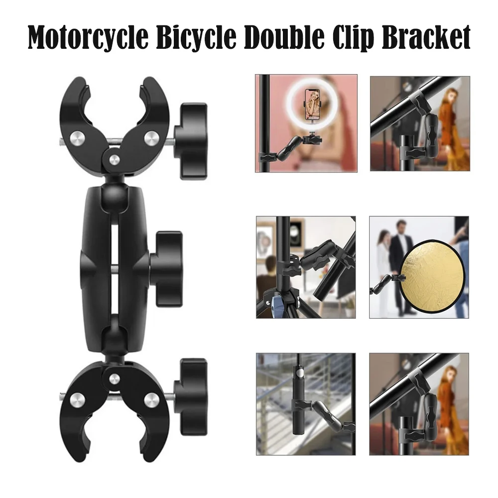 

Motorcycle Bicycle Double Clip Bracket For DJI Action 4 Insta360 Go3 X3 GoPro 12 11 9 Selfie Stick Monopod Mount Handlebar Stand