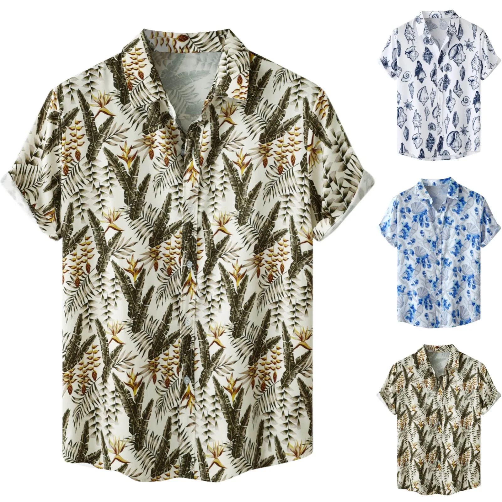 

Male Spring And Summer Single Breasted Shirts Casual Print Lapel Beach Short Sleeve Vacation Outdoor Pullovers Work Wear