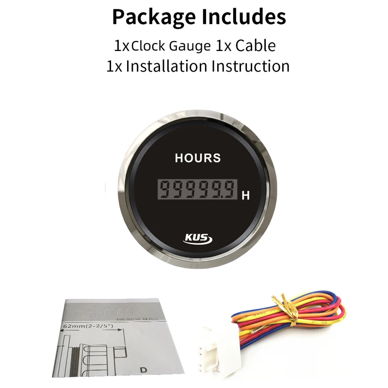 KUS 52 мм автомобильные часы-метры 0-99999 9H морские водонепроницаемые часы цифровые с