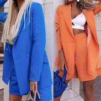 2022 springsummer new womens fashion long sleeve suit solid color shorts two piece set
