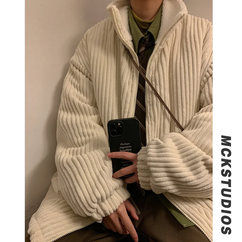 Winter Thicken Corduroy Jacket Men Warm Fashion Casual Lamb Wool Jackets Mens Streetwear Korean Loose Thick Short Coat Men M-3XL
