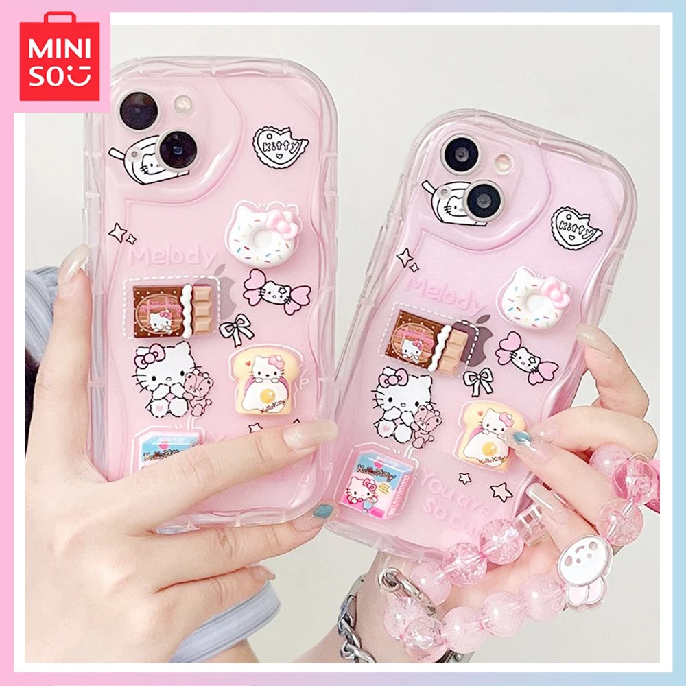 

2023 New Miniso Hello Kitty Cute Sweet Pink Stereoscopic Cartoon Iphone14/13 Stylish Simple All-Inclusive Drop Proof Phone Case