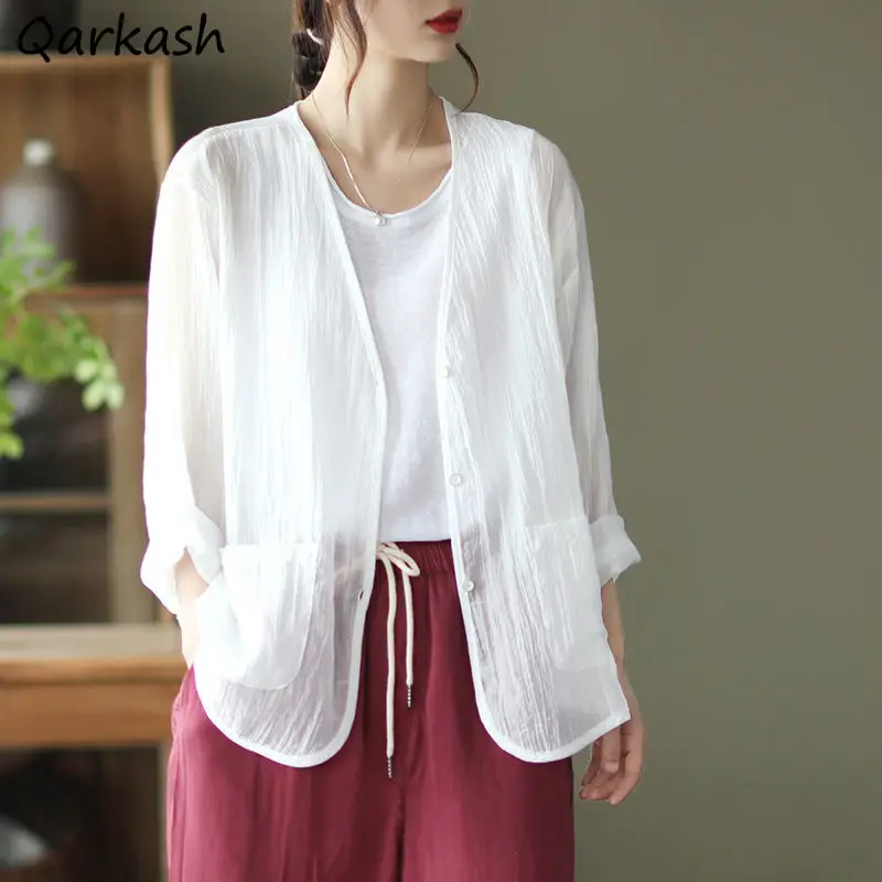 

Куртка женская Солнцезащитная однотонная, универсальная верхняя одежда в минималистическом стиле, свободная уютная дышащая тонкая в Корей...