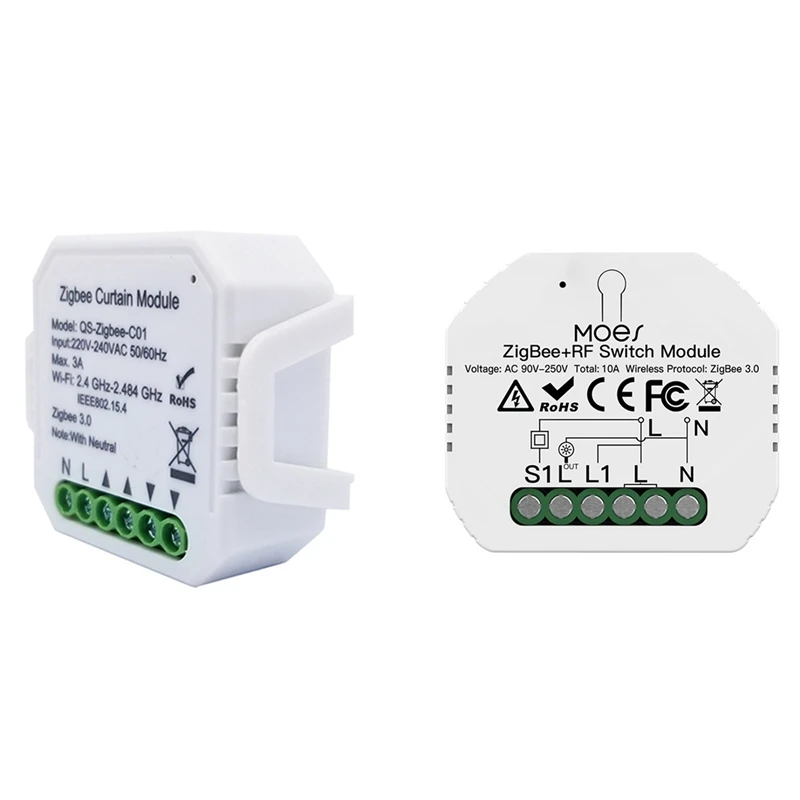 

MOOL 1 Pcs Tuya Zigbee 3.0 Smart Light Switch Module & 1 Pcs Zigbee Curtain Switch Module,Roller Shutter Blind Motor