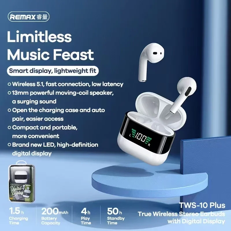 Фото Наушники REMAX HIFI Bluetooth 5.1, беспроводные спортивные стерео наушники-вкладыши с шумом, HD-вызовы, сенсорные музыкальные наушники №1