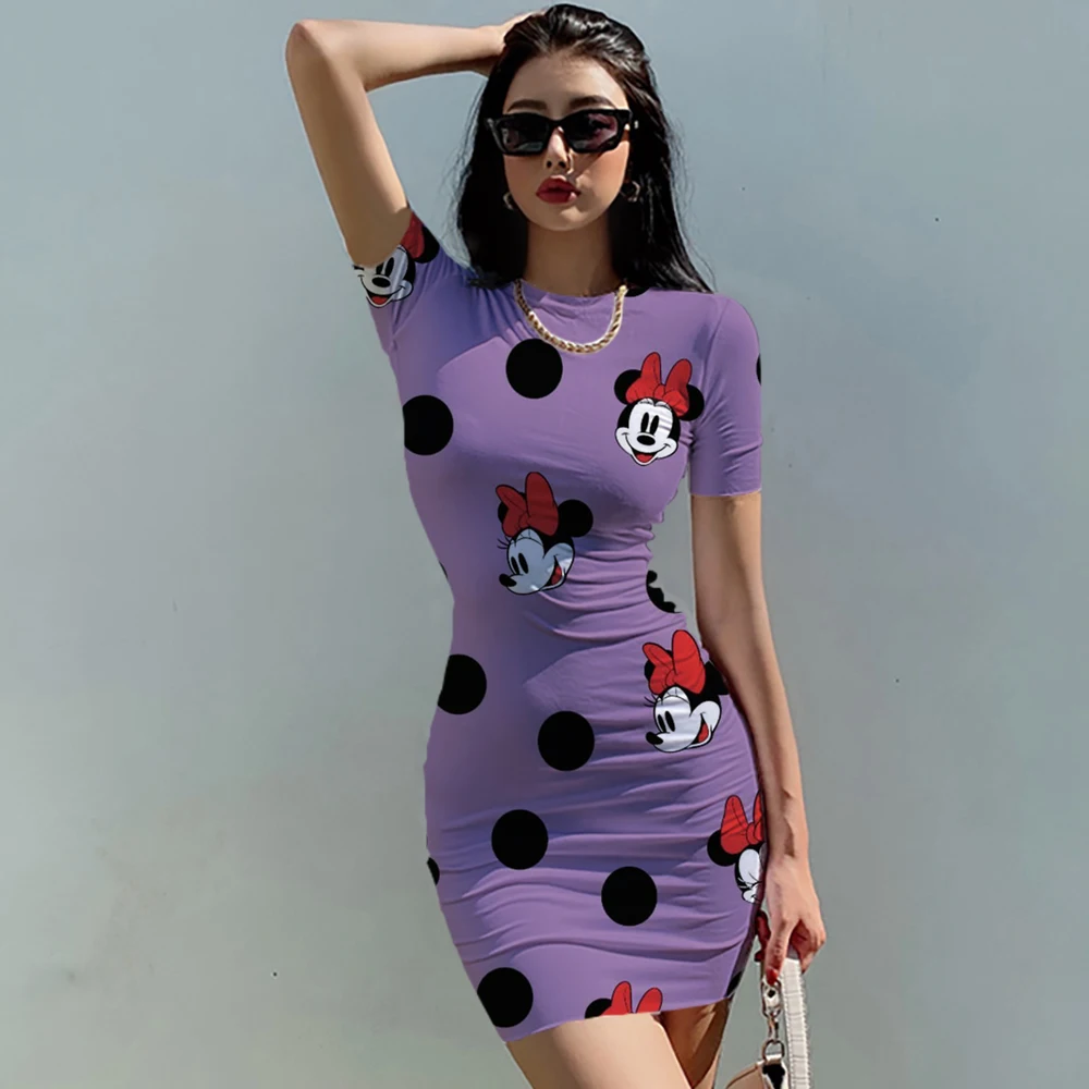 

Летнее платье с мультяшным принтом Минни Микки Маус, новая женская одежда, уличное Спортивное сексуальное облегающее короткое платье мини ...