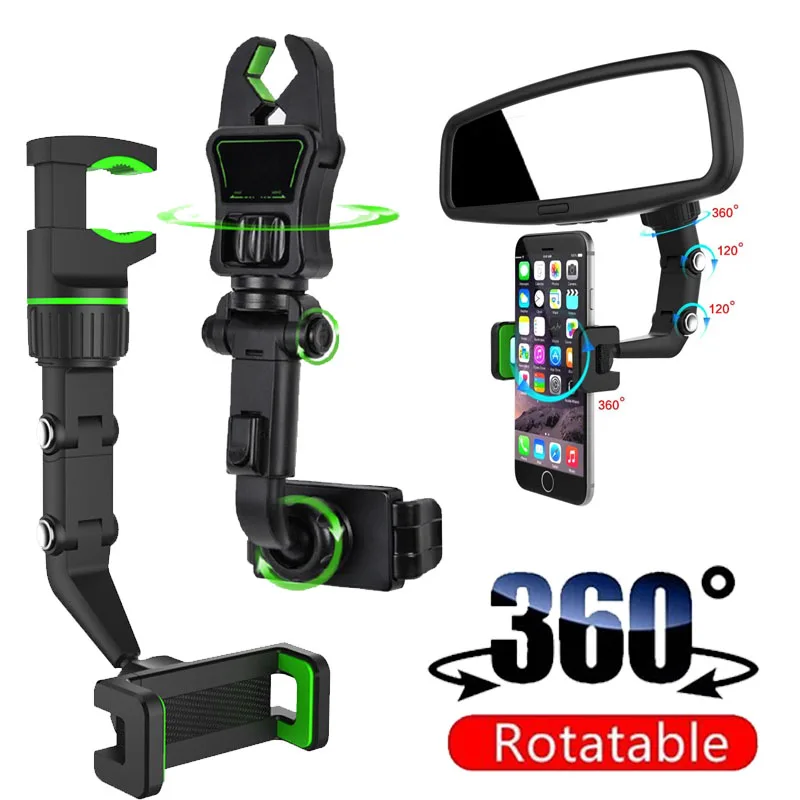 

Multifunctional 360 Degree Rotatable Auto Rearview Mirror Hanging Phone Bracket Clip Universal Retractable Phone Car Holder