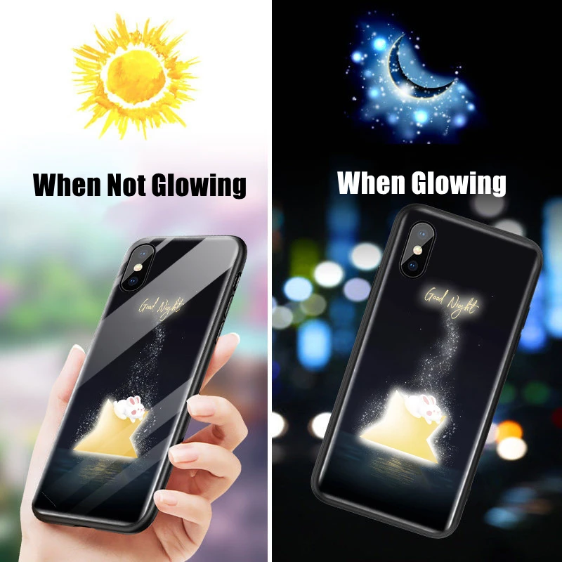 

Fairy Rhythm Pickup 7 Color LED Light Glowing Luminous Tempered Glass Phone Case for Huawei P30 P40 P50 Mate30 40 50 Pro Plus