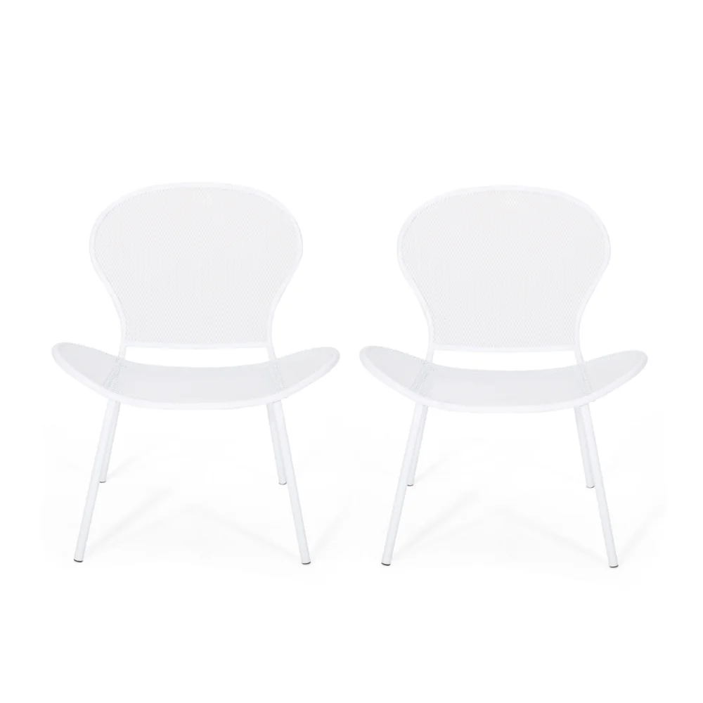 

Noble House Kreighton Modern Outdoor Iron Club Chair, Set of 2, Matte White