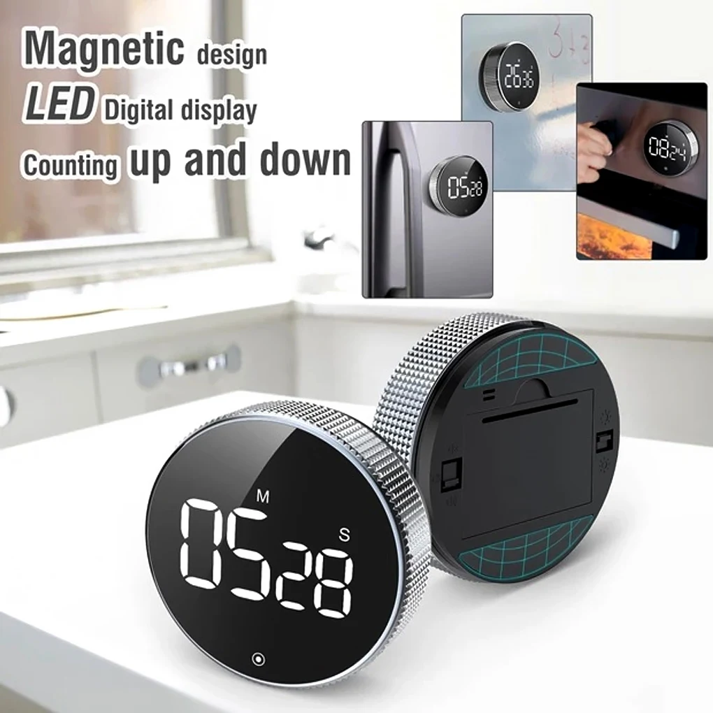

100min Round Rotary Digital Timer Stopwatch LED Studying Meditation Countdown Alarm 3 Level Volume Kitchen Gadget