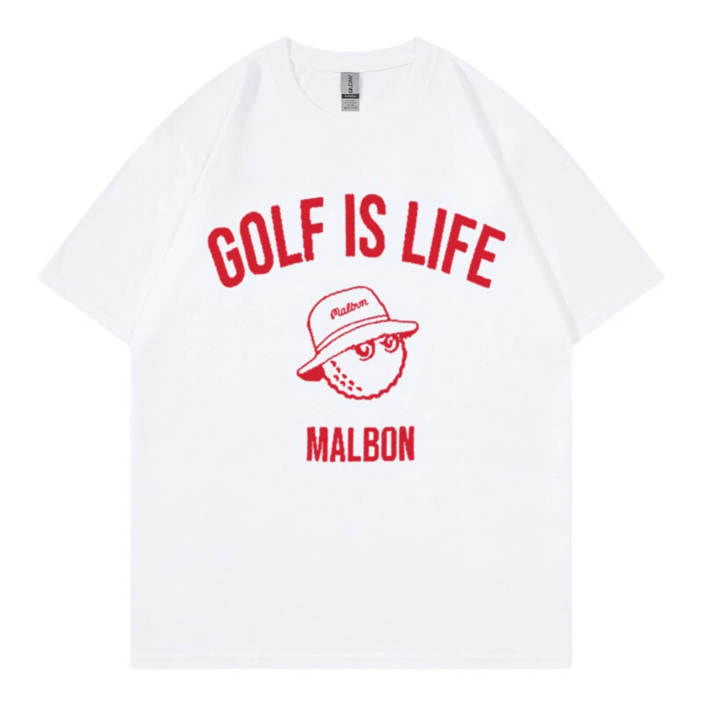 

Pure Cotton White T-shirt Men and Women Tshirts Letter Printed Golf Golf Bucket Hat Embroidered LOGO O Neck Short Sleeve T-shirt