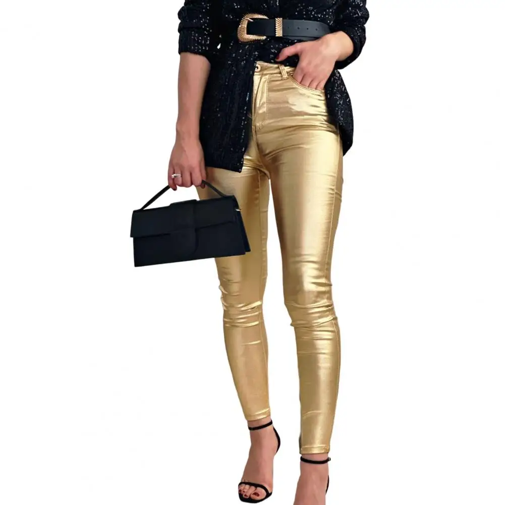 

Stylish Faux Leather Pants Long Women Leggings Tight Faux Leather Slim Pencil Pants Daily Wear