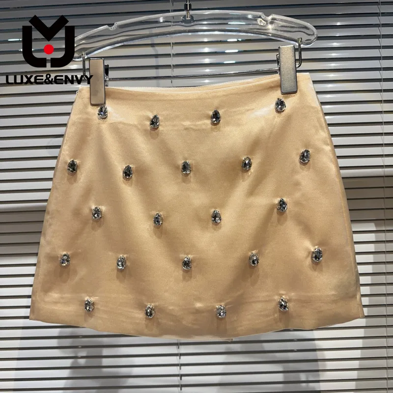 

Женская атласная мини-юбка люкс & ENVY, однотонная трапециевидная мини-юбка с высокой талией и бриллиантами, лето 2023