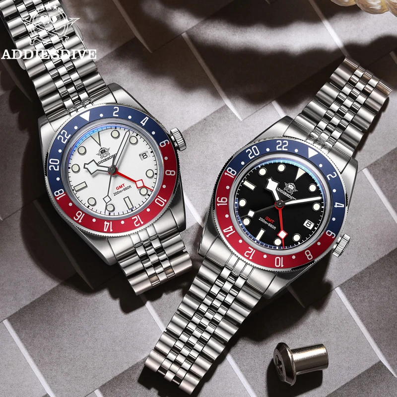 Фото Модные мужские часы ADDIESDIVE GMT с купольным стеклом, спортивные кварцевые наручные часы, водонепроницаемые до 20ATM, светящиеся часы для дайвинга №3