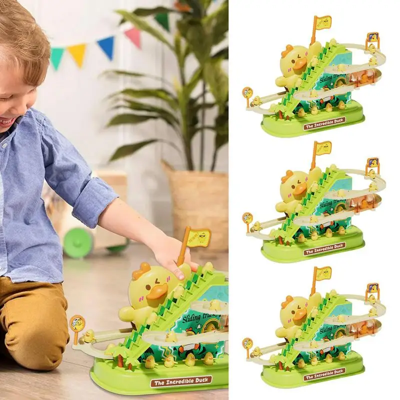 

Small Ducks Climbing Toys Electric Ducks Chasing Race Track Game Set Stair-Climbing Duck Cartoon Race Track Set For Kids Toddler