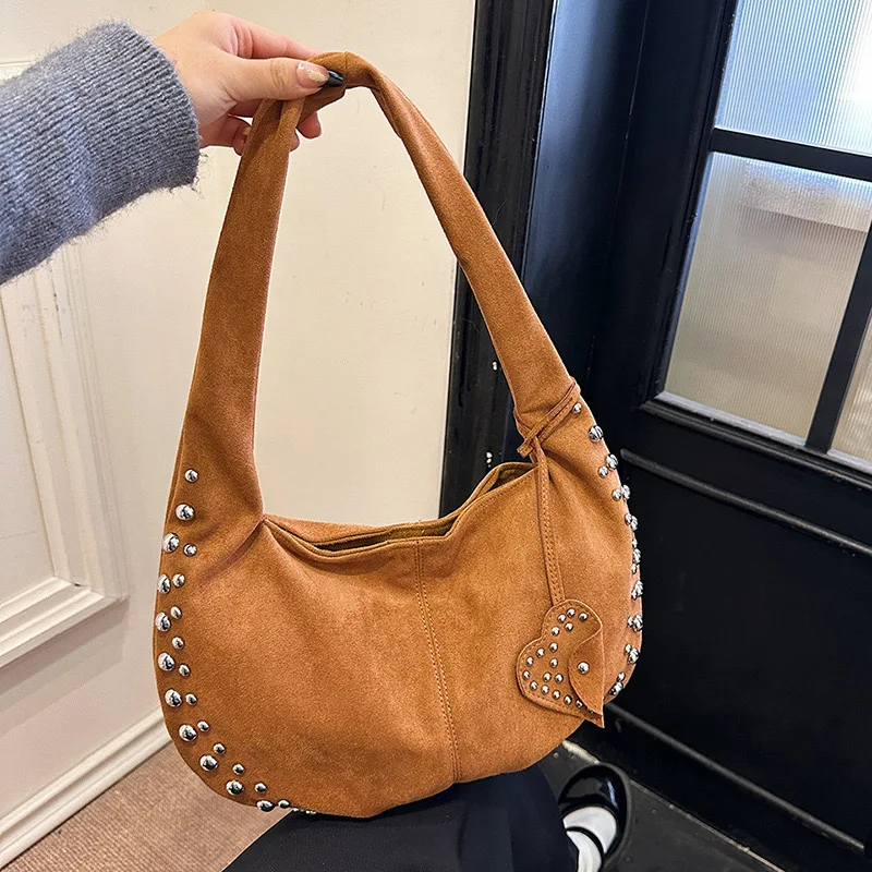 Винтажная сумка подмышки из искусственной замши женская модная на плечо с