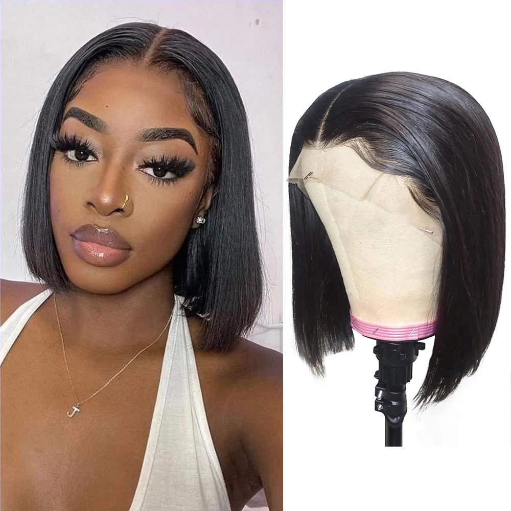 Bob Wig Lace Front  Human Wigs Straight Lace Front Wig Remy Brazilian Short Pre-Plucked Human Hair Lace Frontal Wigs For Women