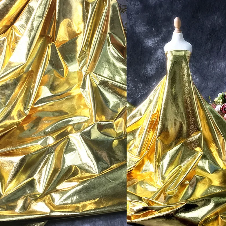 

Mirror Gold Soft Reflective Stretch Creativewear Soft Mirror Coated Performance Wear Designer Leather Clothing Fabrics