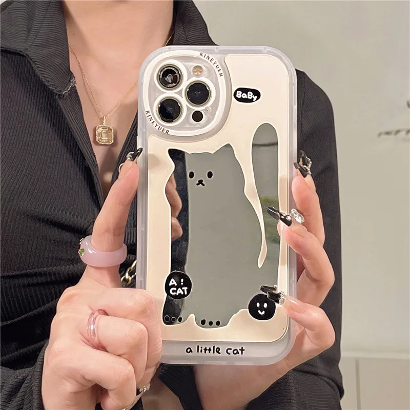 

Mirror cute kitten Phone Case For iphone 11 12 13 14 Pro Max XS X XR Fashion new products