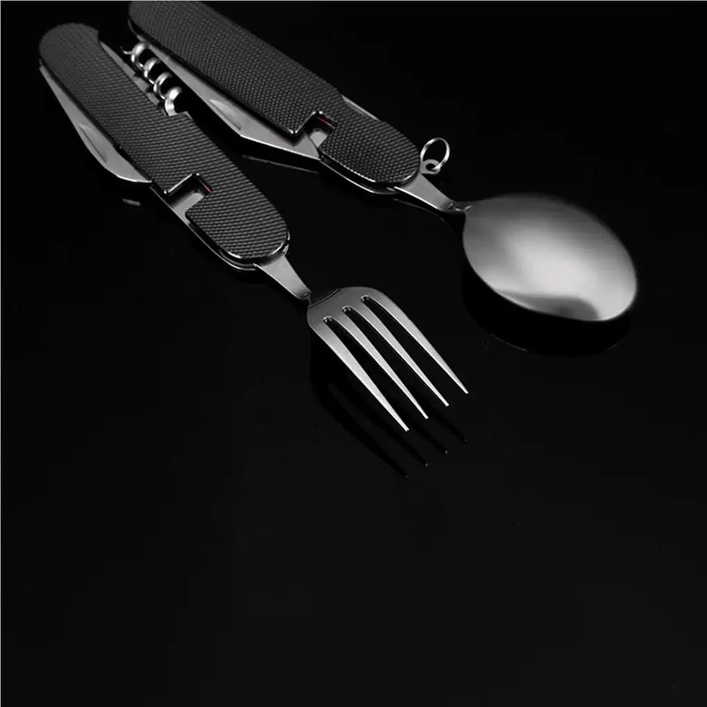 

Посуда для кемпинга на открытом воздухе, складная ложка, вилка, слайсер, пеший туризм, нержавеющая сталь, для пикника, для походов, охоты, рыб...