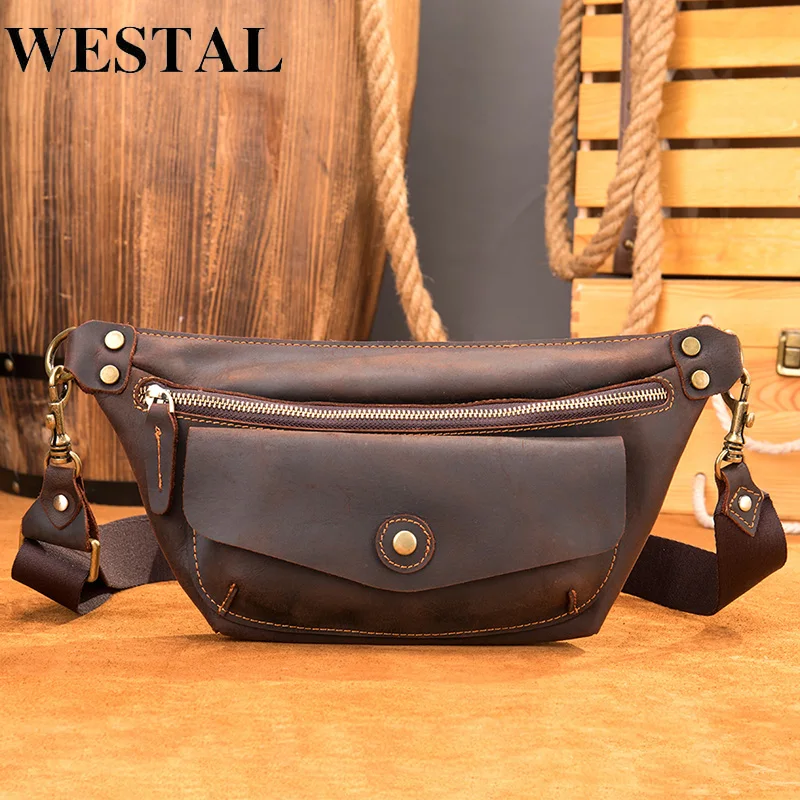 

WESTAL Men's Genuine Leather Chest Bag Crossbody Bags for Men Crazy Horse Leather Bag Men's Shoulder Bag Male Desinger Bags