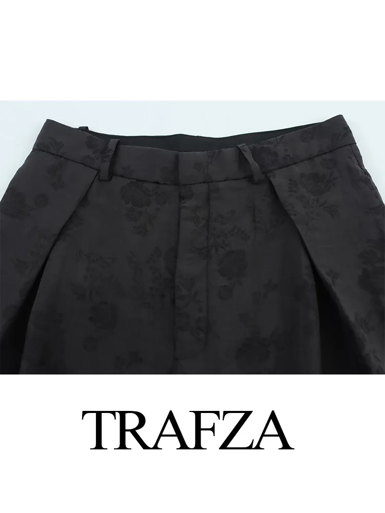 TRAFZA летний однотонный жаккардовый комплект из 2 предметов, женский шикарный топ без рукавов с открытой спиной и воротником-стойкой + брюки с карманами и высокой талией (art.: 3920d149fd0ca) - 3920d149fd0ca