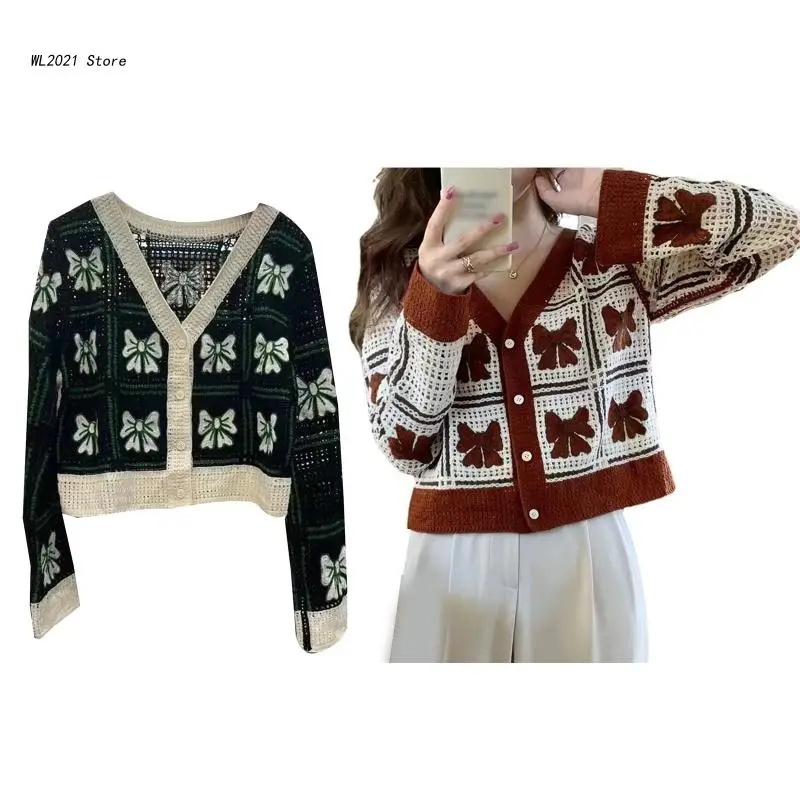 

Женские вязаные крючком блузки на пуговицах с V-образным вырезом повседневные рубашки топы с вырезами