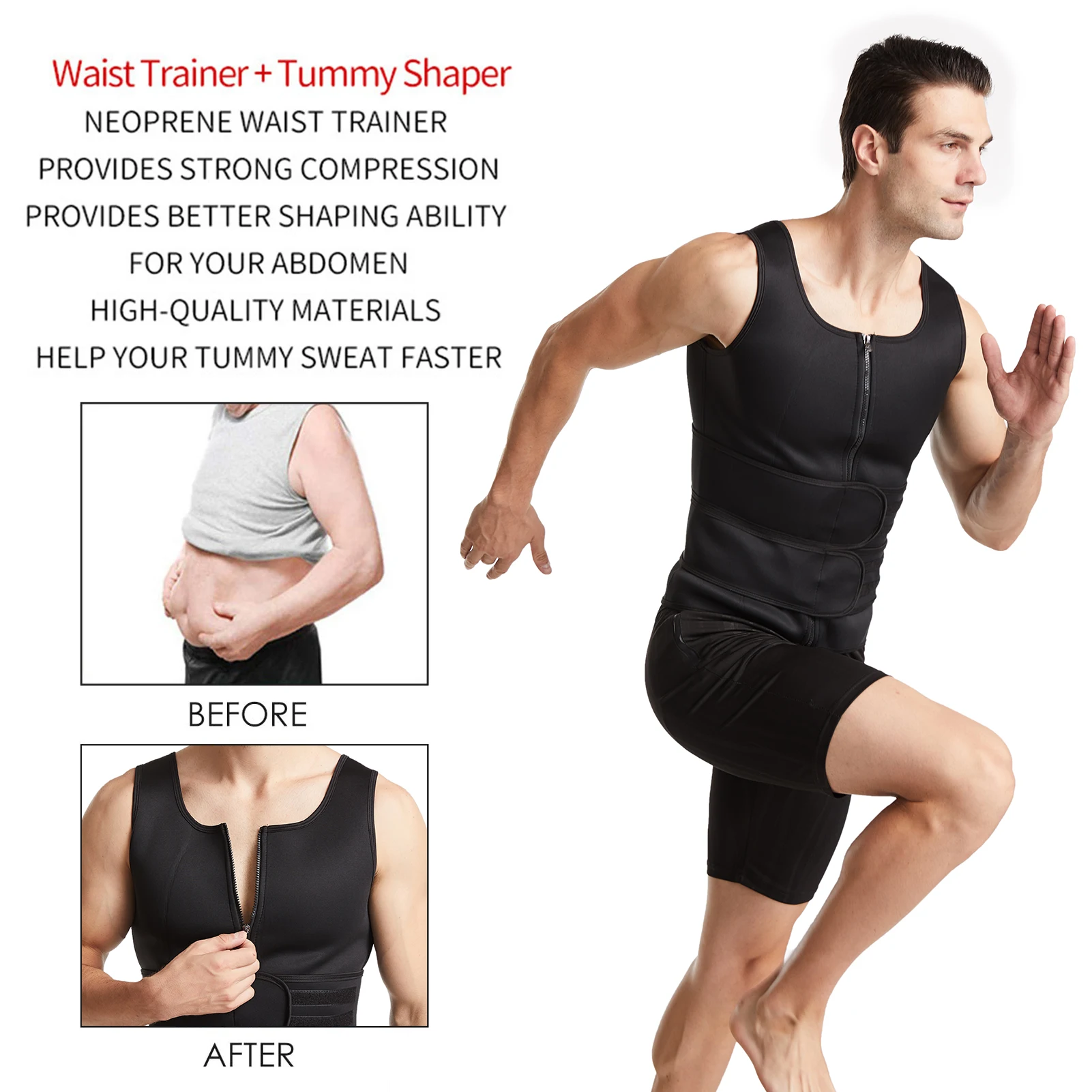 

Workout Vest For Men Sweat Waist Trainer Zipper Neoprene Tank Top Practical Sauna Waist Trainer For Workout Sports Gym