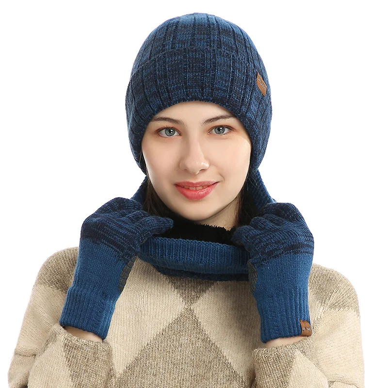 

2022 new winter gloves scarf wool hat three-piece set men and women outdoor warm and cold neck sleeve plus velvet thick Gift