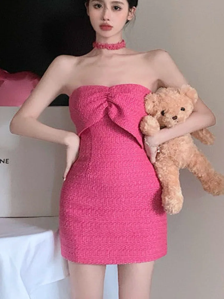 

Luxury Sweet Small Fragrance Tweed Dresses For Women Korean Fashion Elegant Bodycon Sexy Summer Dress Mini Party Robe Vestidos