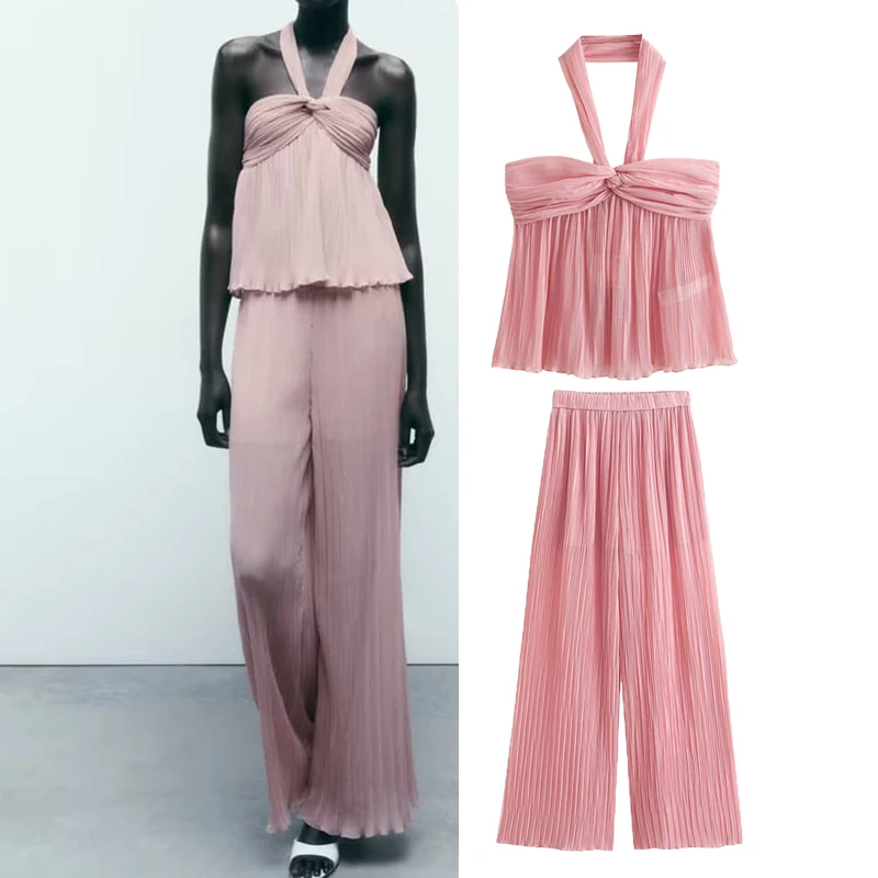 

2-piece Set Women's 2023 New Elastic Waist Wide-leg Pants Set Chic Simple Street Suit Holiday Sports School Fashion Young Suit