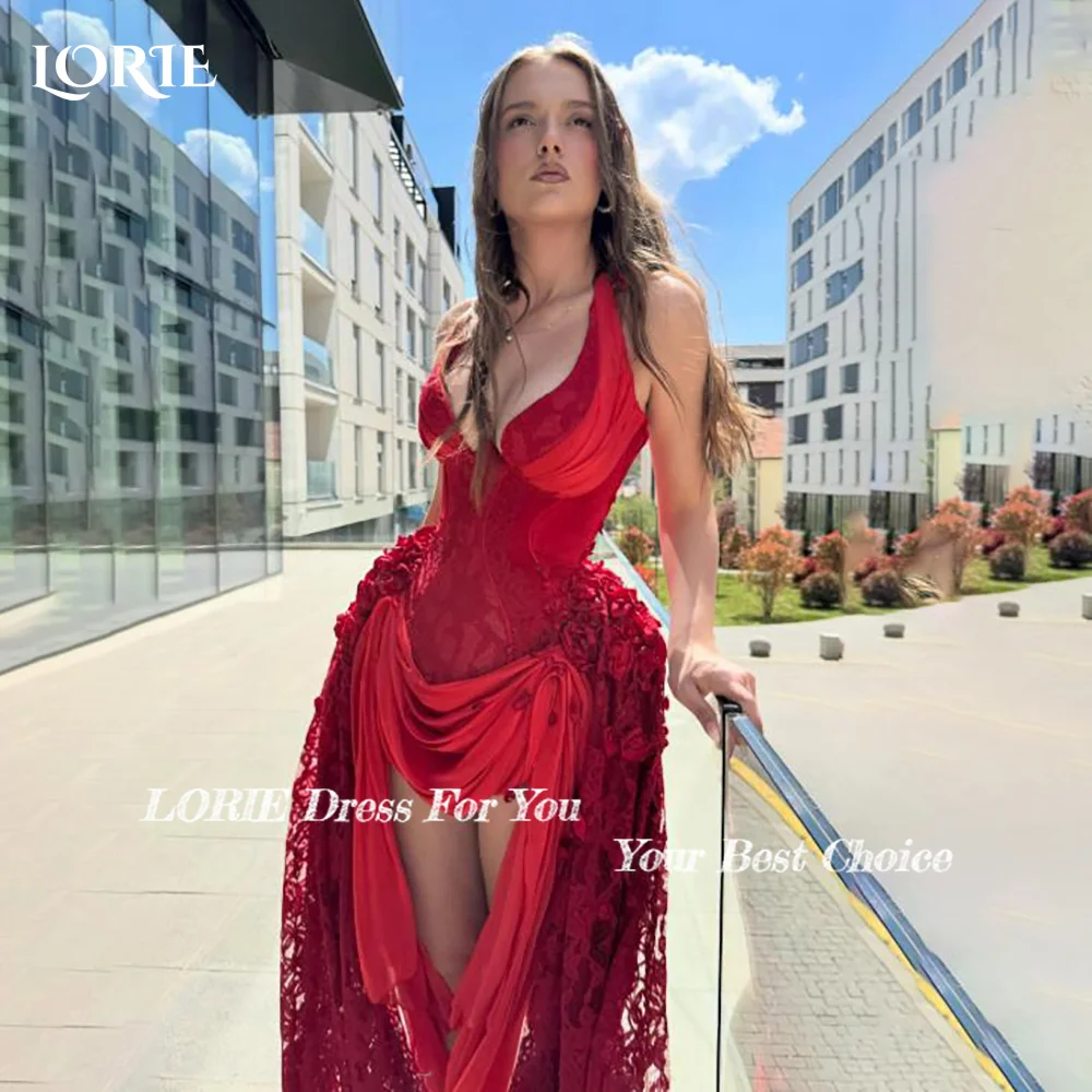 Кружевные мини-платья LORIE для вечеринок с 3D цветами, элегантные, с глубоким V-образным вырезом, плиссированные, фасон «русалка», с оборками, на заказ (art.: 3920da5cd964d) - 3920da5cd964d