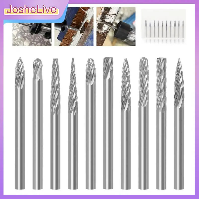 

3mm Rotary Burrs Safe Milling Cutters 10pcs Tungsten Steel Drill Bits Rotate Tool For Chamfer Of Mechanical Parts