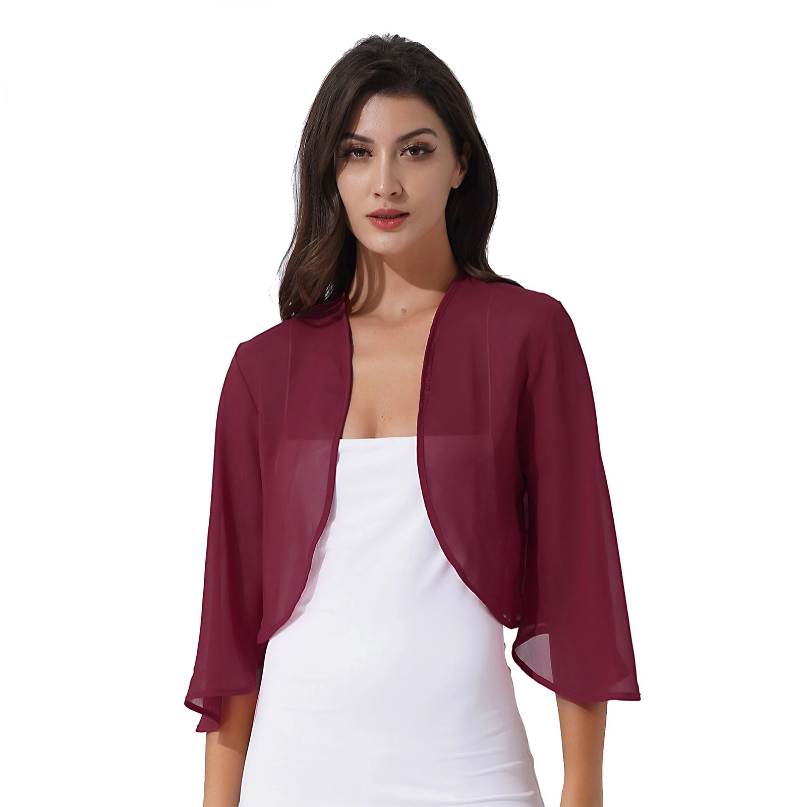 

Pink Varsity Jacket Women Womens 3/4 Sleeve Chiffon Cardigan Bolero