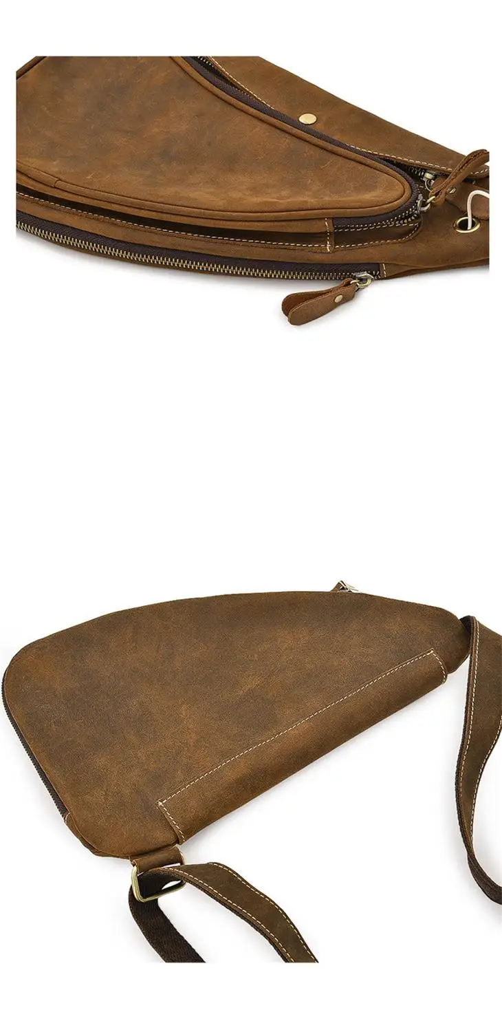 Casual vintage genuine leather men's small chest bag fashion design natural crazy horse cowhide daily sport USB crossbody bag