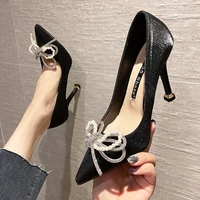 rhinestones bowknot sandals for women sexy buckle strap ladies high heel pumps pointed toe silk fashion 2022 female shoes summer